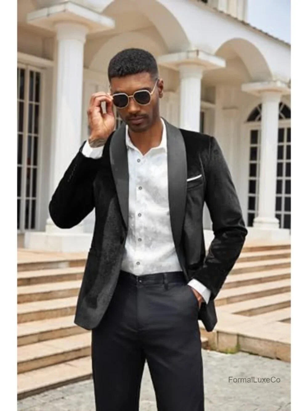 Men's Velvet Tuxedo Jacket One Button Slim Fit Dinner Prom Wedding Blazer
